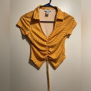 Just Polly Houndstooth Ruched cropped Top